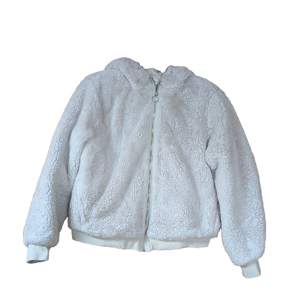 For the Republic Womens Beige Faux Fur Hooded Full Zip Jacket Solid Short M